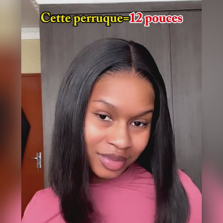 AILUXY Perruque Sans Colle 4x4 Lace Closure Perruque BOB Perruque Lisse 200% densité 100% Cheveux humains  comme sur la vidéo 2 - 3 jours reçus+Un beau cadeau
