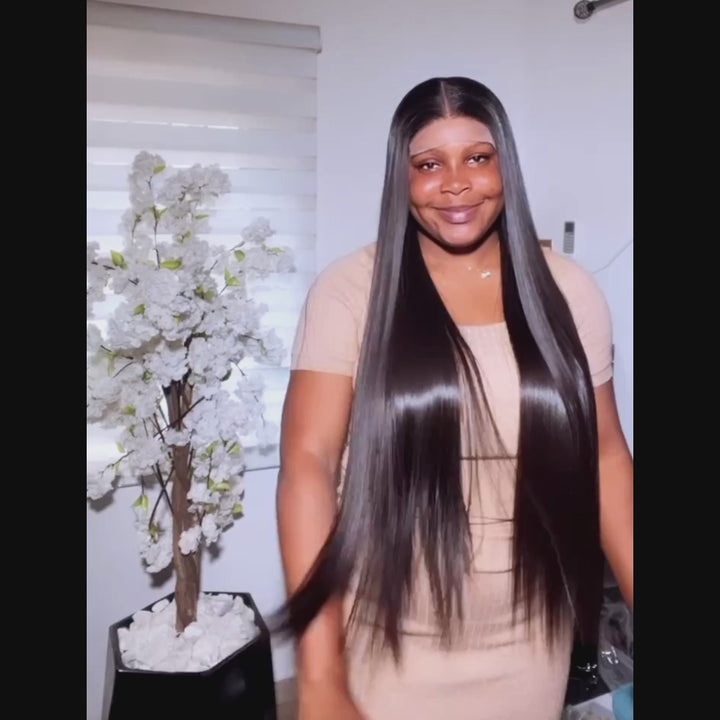 AILUXYhair 4x4 Lace Closure Perruque Longue Lisse Noir 100% Cheveux Humains