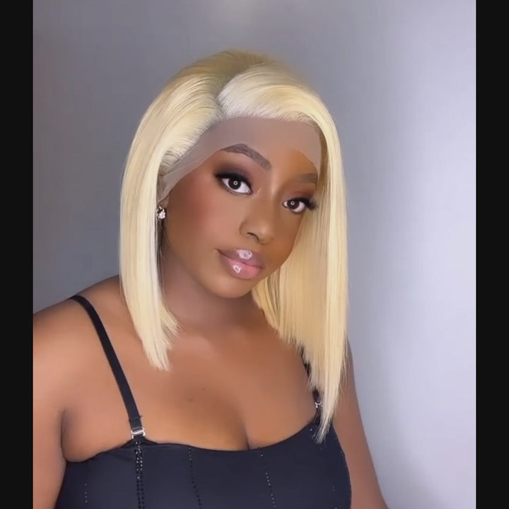 AILUXY 13x4 Lace Frontal 613 Blond Lisse Bob Perruque 100% Cheveux Humains