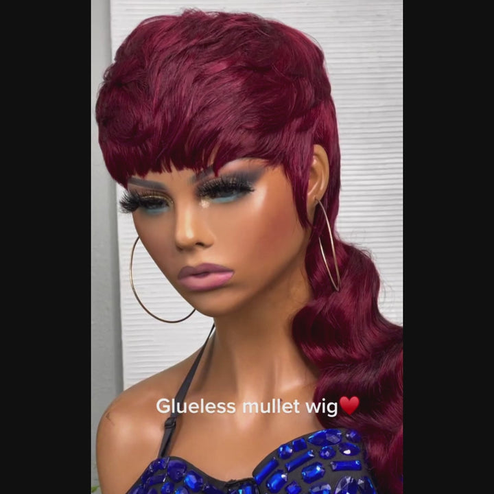 AILUXY Bourgogne MULLET Perruque 100% Cheveux Humains 99J comme sur la vidéo