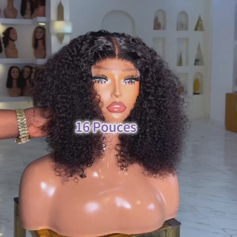 AILUXY Perruque bouclée crépue à reflets de couleur naturelle à 200 % de densité 5x5 avec fermeture en dentelle