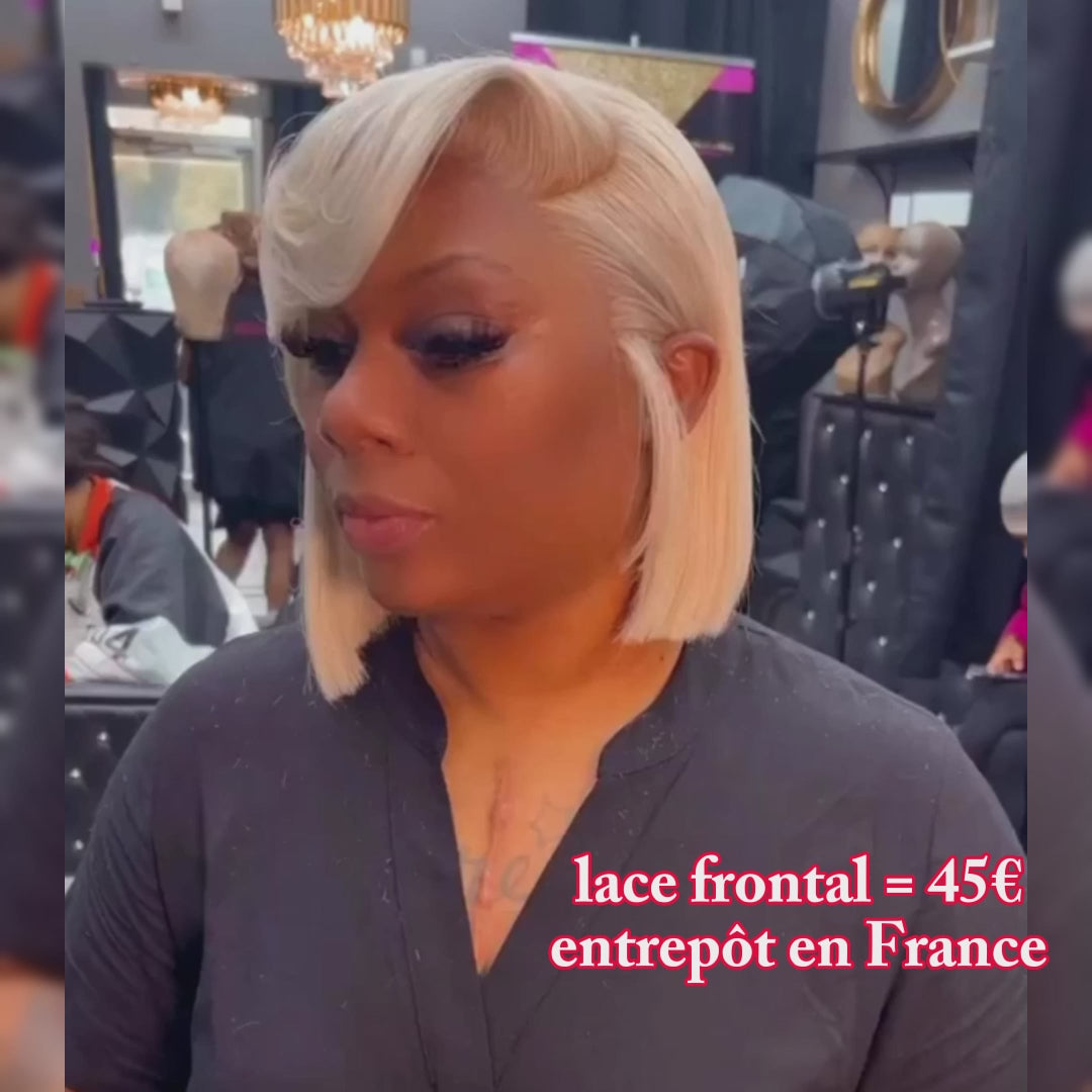 AILUXY 13x4 Lace Frontal Perruque Lisse Courte Bob Perruque 200% Densité 613#