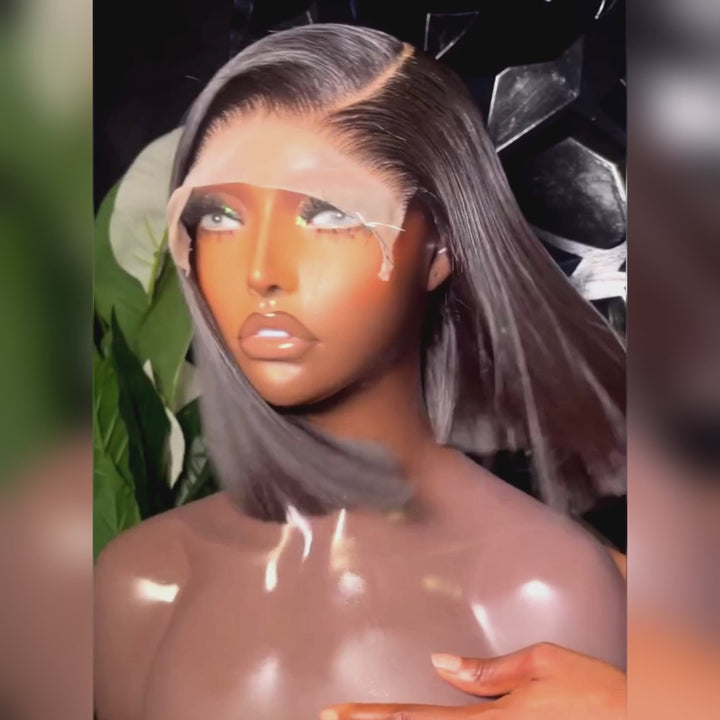 AILUXY 4x4 Lace Perruque Lisse Bob Perruque Courte Noire 200% densité 100% cheveux humains