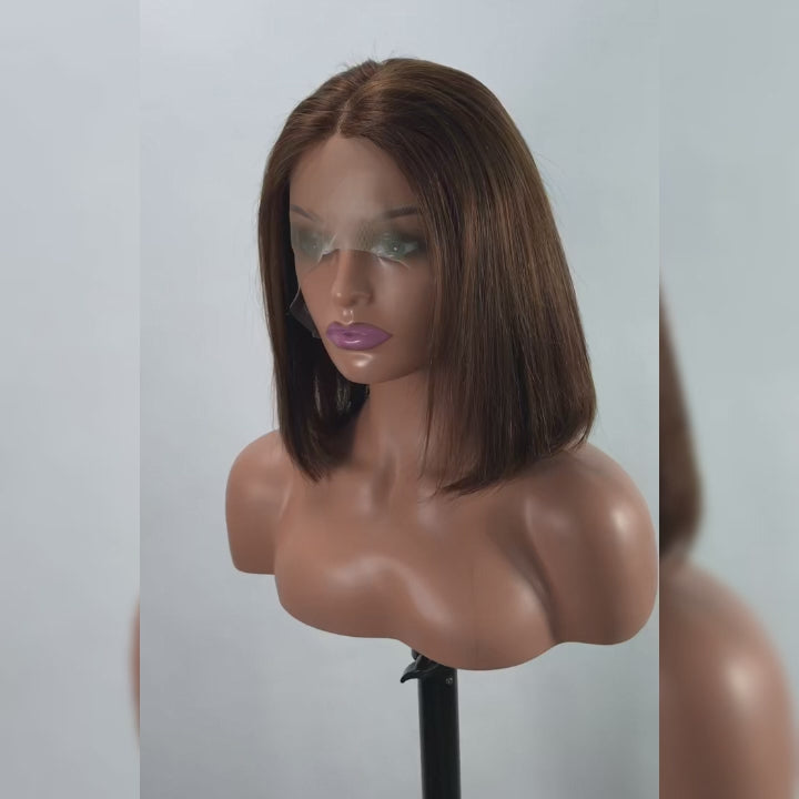 AILUXY 13x4 Lace Frontal Brun Lisse Bob Perruque 100% Cheveux Humains