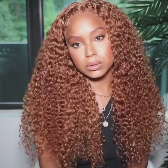 AILUXY 13x4 Lace Frontal Bouclé Marron Perruque 100% Cheveux Humains