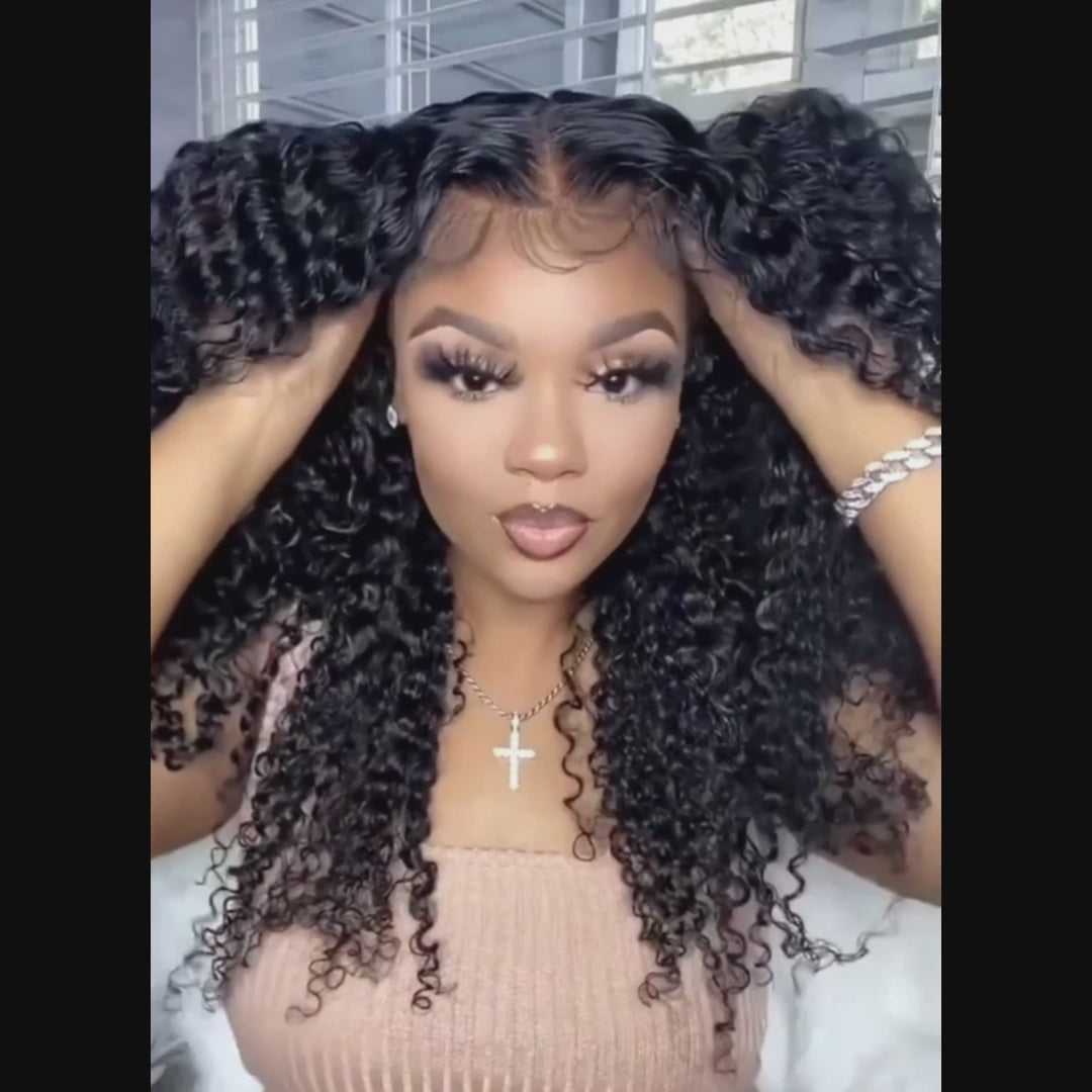 AILUXY Perruque Sans Colle 13x6 Lace Frontal Perruque Curly  200% densité Vrais Cheveux Humains