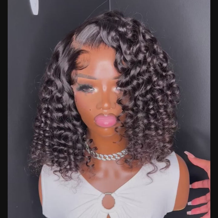 AILUXY 13x4 Lace Frontal Perruque Rose Wavy Courte Bob Perruque 200% Densité  100% Cheveux Humains comme sur la vidéo 2 - 3 jours reçus+Un beau cadeau