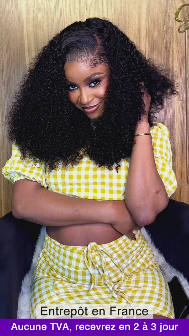 AILUXY 13x4 Lace Frontal Bouclée Noir Bob Perruque 250% densité 100% Cheveux Humains