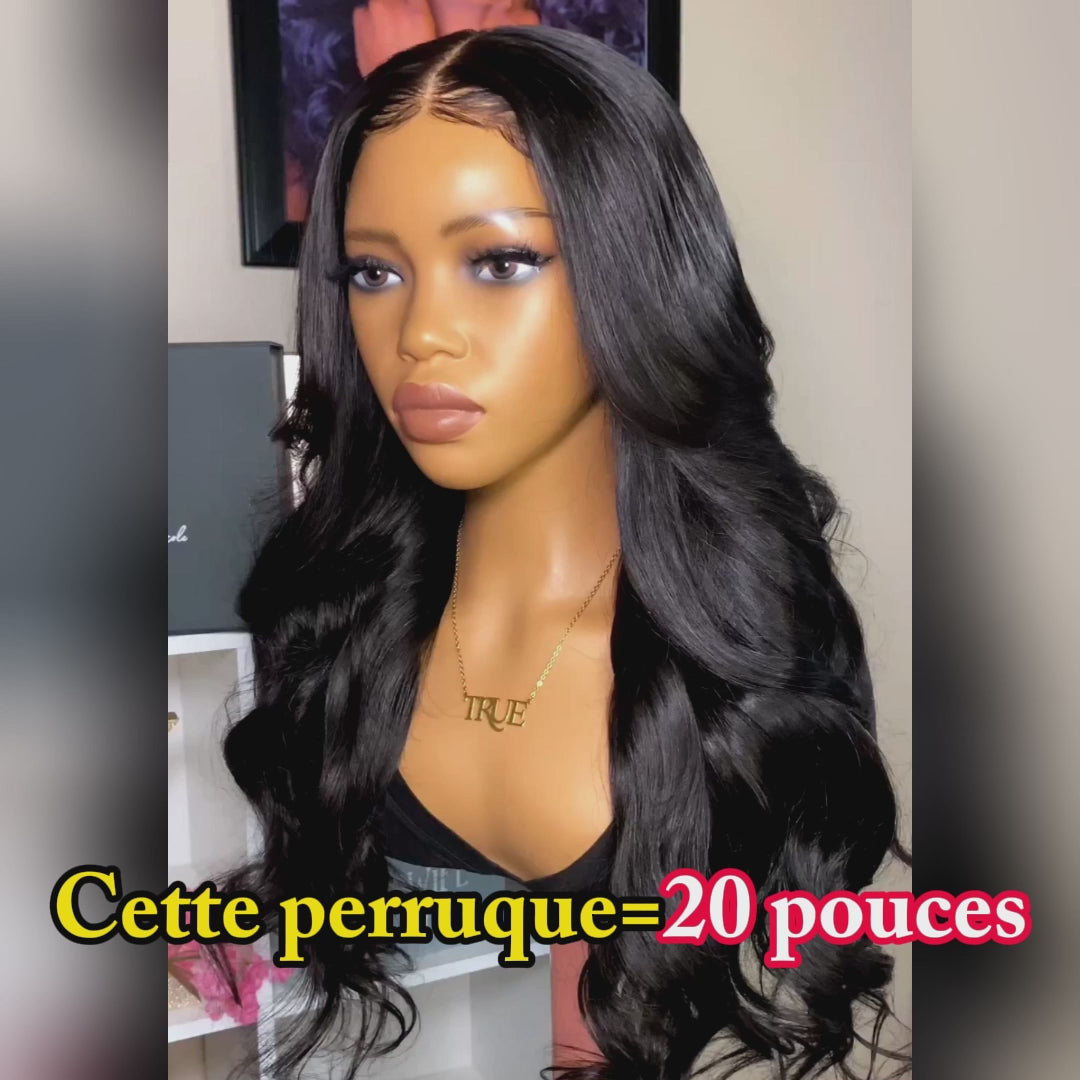 AILUXY Perruque Sans Colle 13x6 Lace Frontal Perruque Body Wave  200% densité Vrais Cheveux Humains