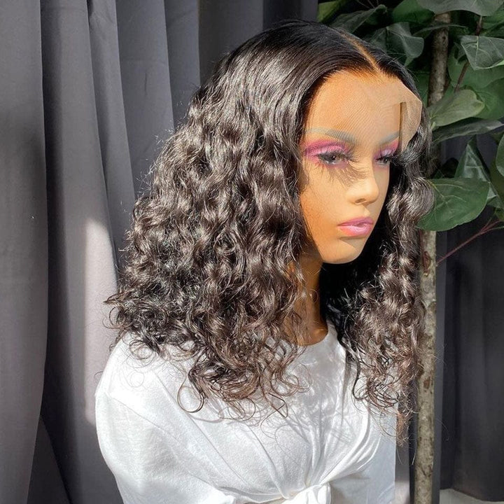 AILUXY 13x4 Lace Frontal Perruque Water Wave Courte Couleur Naturelle 250% densité