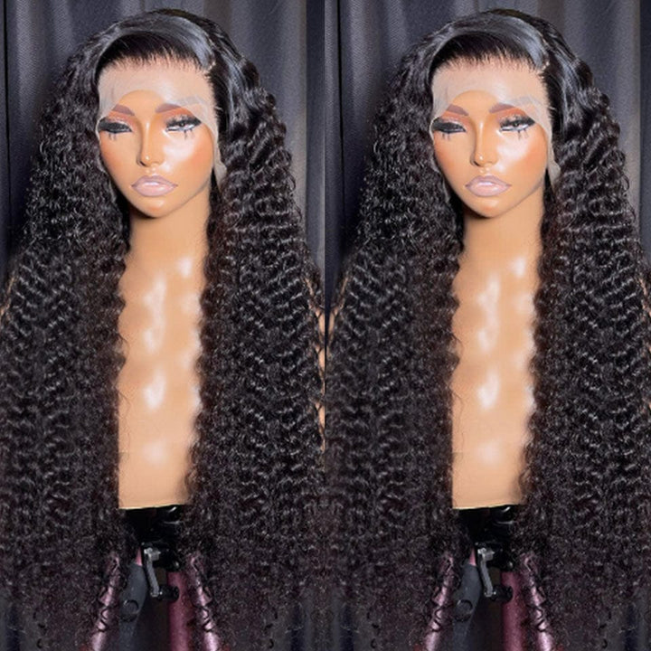 AILUXY 13x4 HD Lace Frontal Perruque Deep Wave Longue Noir 100% Cheveux Humains