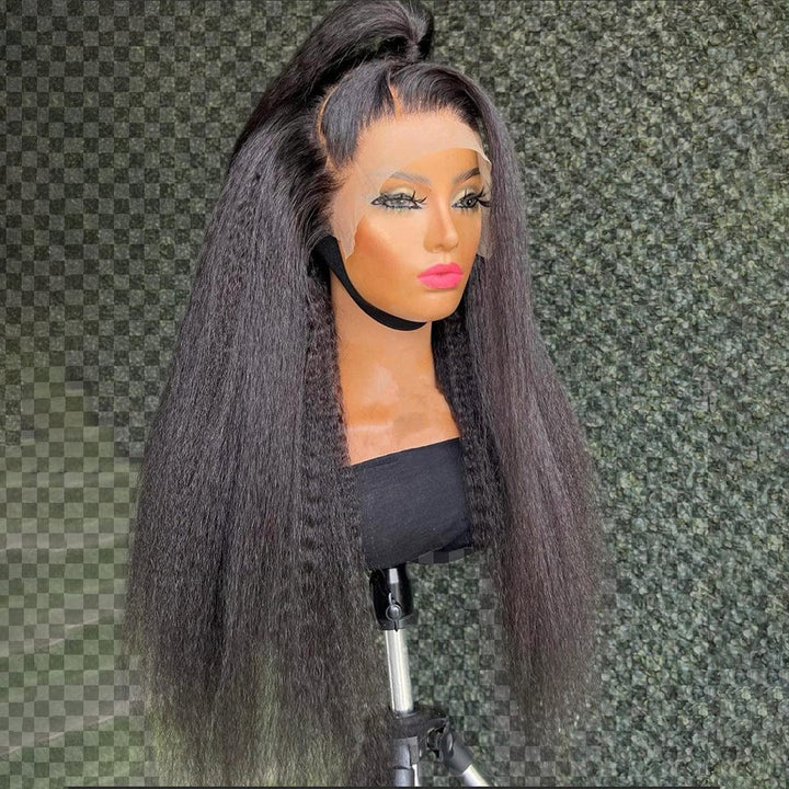 AILUXY 13x4 Lace Frontal Kinky Lisse Longue Noir Perruque 100% Cheveux Humains