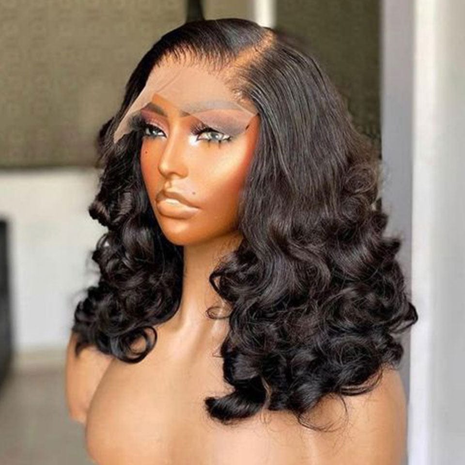 AILUXY 4x4 Lace Closure Perruque Loose Wave Courte Bob Perruque Couleur Naturelle 250% densité 100% cheveux humains