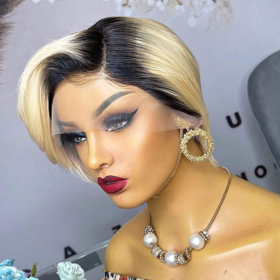 AILUXY Perruque Lisse Pixie en T Part Lace – Couleur Mixte 1B/613