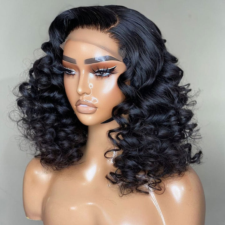 AILUXY 4x4 Lace Closure Perruque Loose Wave Courte Bob Perruque Couleur Naturelle 250% densité 100% cheveux humains