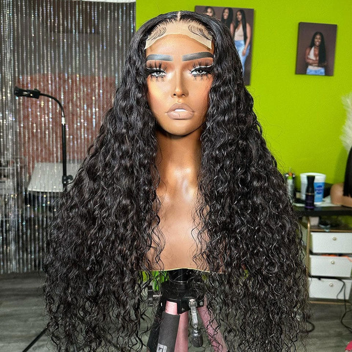 AILUXY 4x4 Lace Closure Perruque Water Wave Longue Noir 200% densité 100% cheveux humains