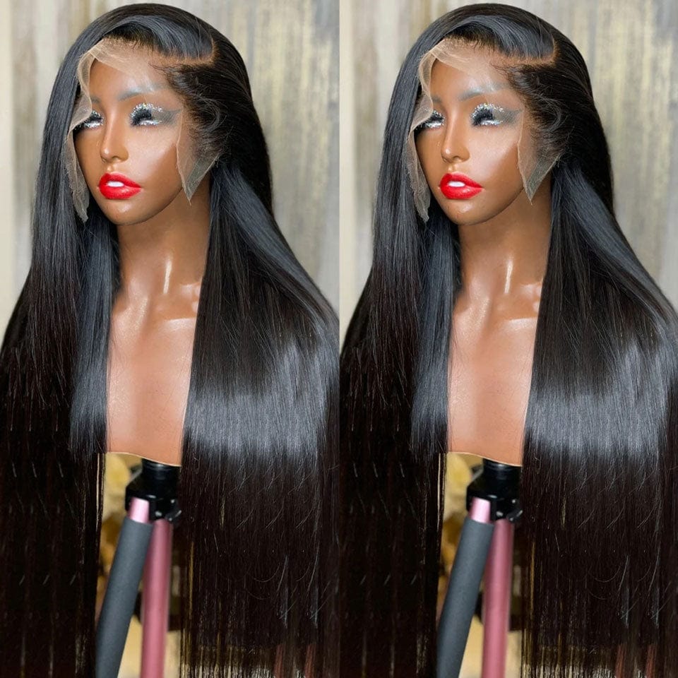 AILUXY 13x6 Lace Frontal Perruque Lisse Longue Noir 250% Densité 100% Cheveux Humains