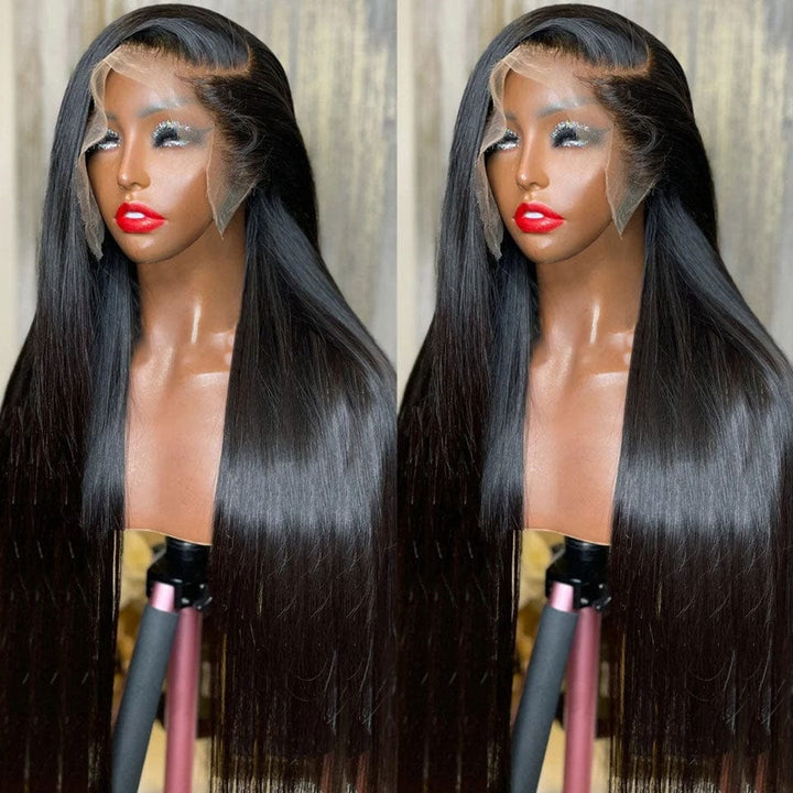 AILUXY 13x6 Lace Frontal Perruque Lisse Longue Noir 250% Densité 100% Cheveux Humains