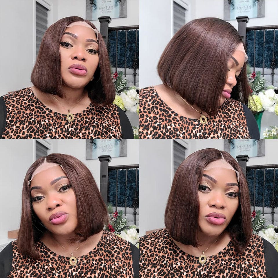 AILUXY 4x4 Lace Closure 4# Marron Lisse Bob Perruque