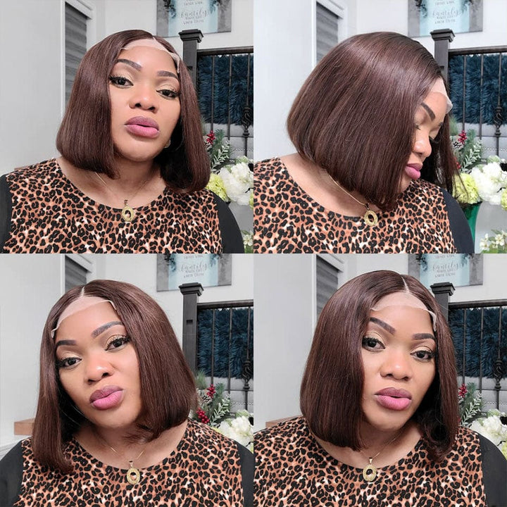 AILUXY 4x4 Lace Closure 4# Marron Lisse Bob Perruque