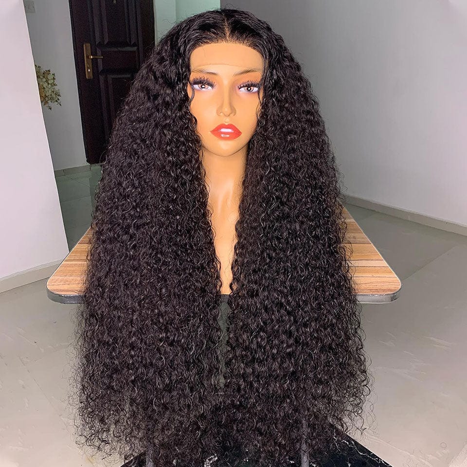 AILUXY 4x4 Lace Closure Perruque Bouclée Longue Couleur Naturelle 250% densité 100% cheveux humains