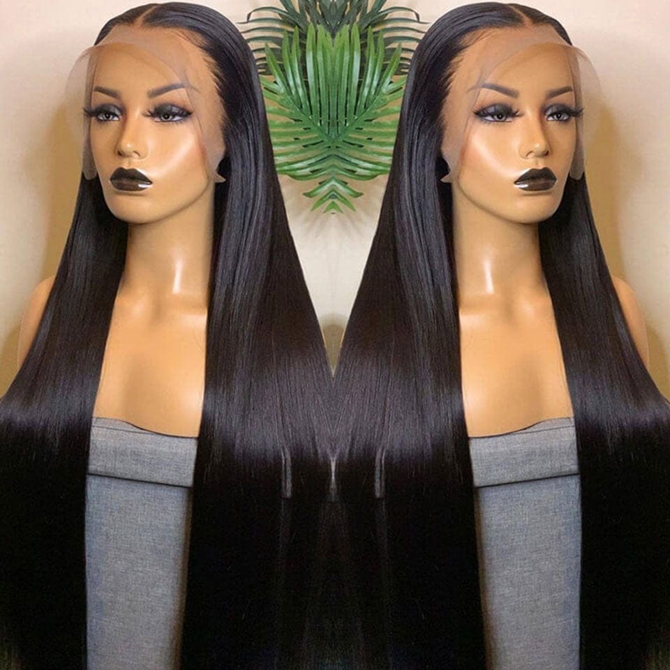 Vente Flash AILUXY 13x4 Lace Frontal Perruque Lisse Longue Noir 200% Densité 100% Cheveux Humains