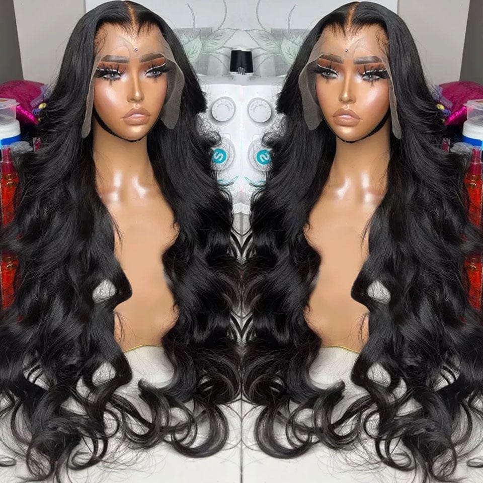 AILUXY 13x4 Lace Frontal Body Wave Longue Noir Perruque 250% Densité 100% Cheveux Humains