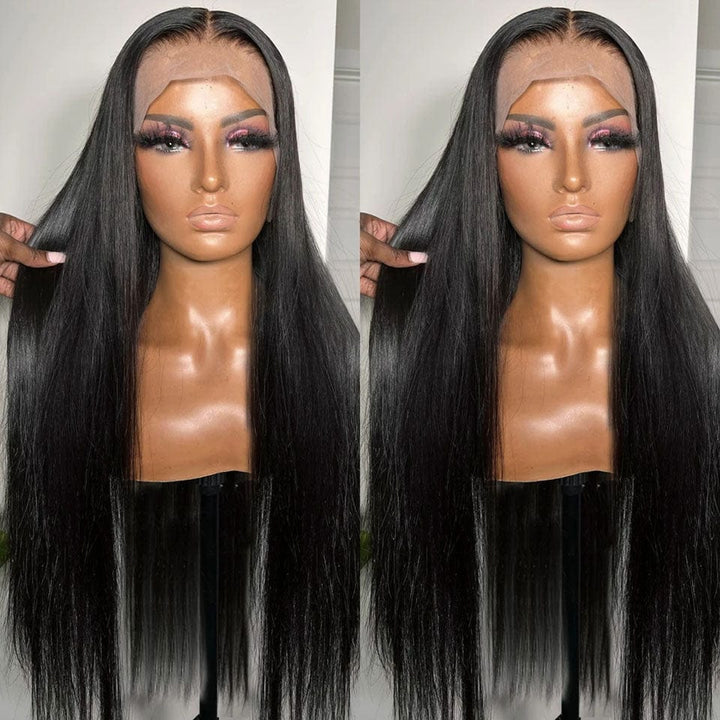 AILUXY 13x6 Lace Frontal Perruque Lisse Longue Noir 250% Densité 100% Cheveux Humains