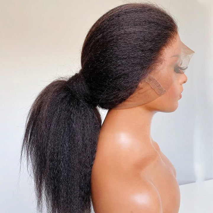 AILUXY 360 Lace Frontal Perruque Kinky Lisse Longue Couleur Naturelle 100% cheveux humains