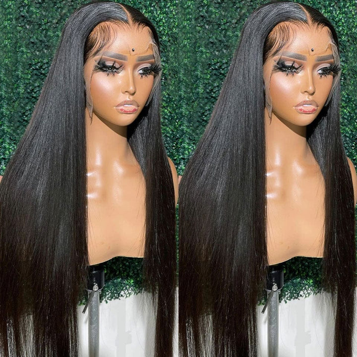 AILUXY 13x6 Lace Frontal Perruque Lisse Longue Noir 250% Densité 100% Cheveux Humains