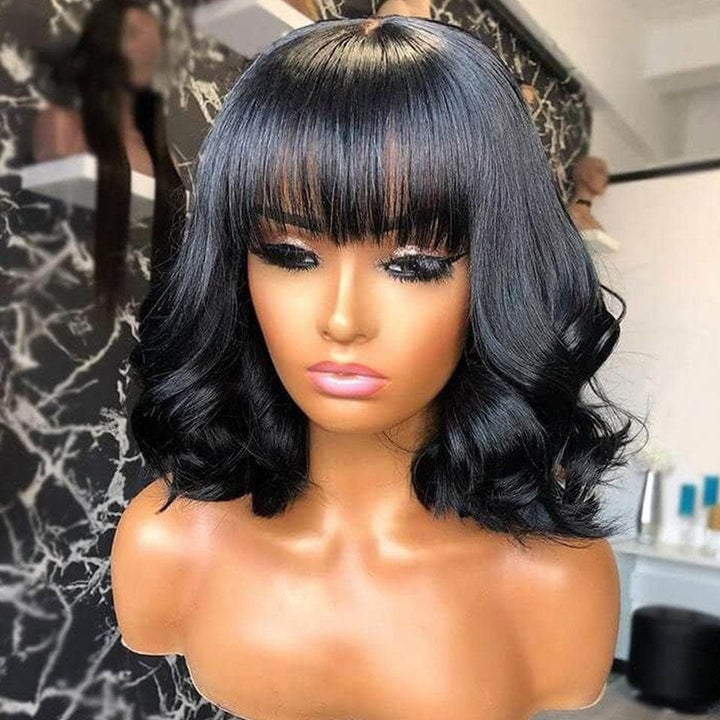 AILUXY Perruque Bob Loose Wave avec frange | Fabriquée à la machine pour un look naturel