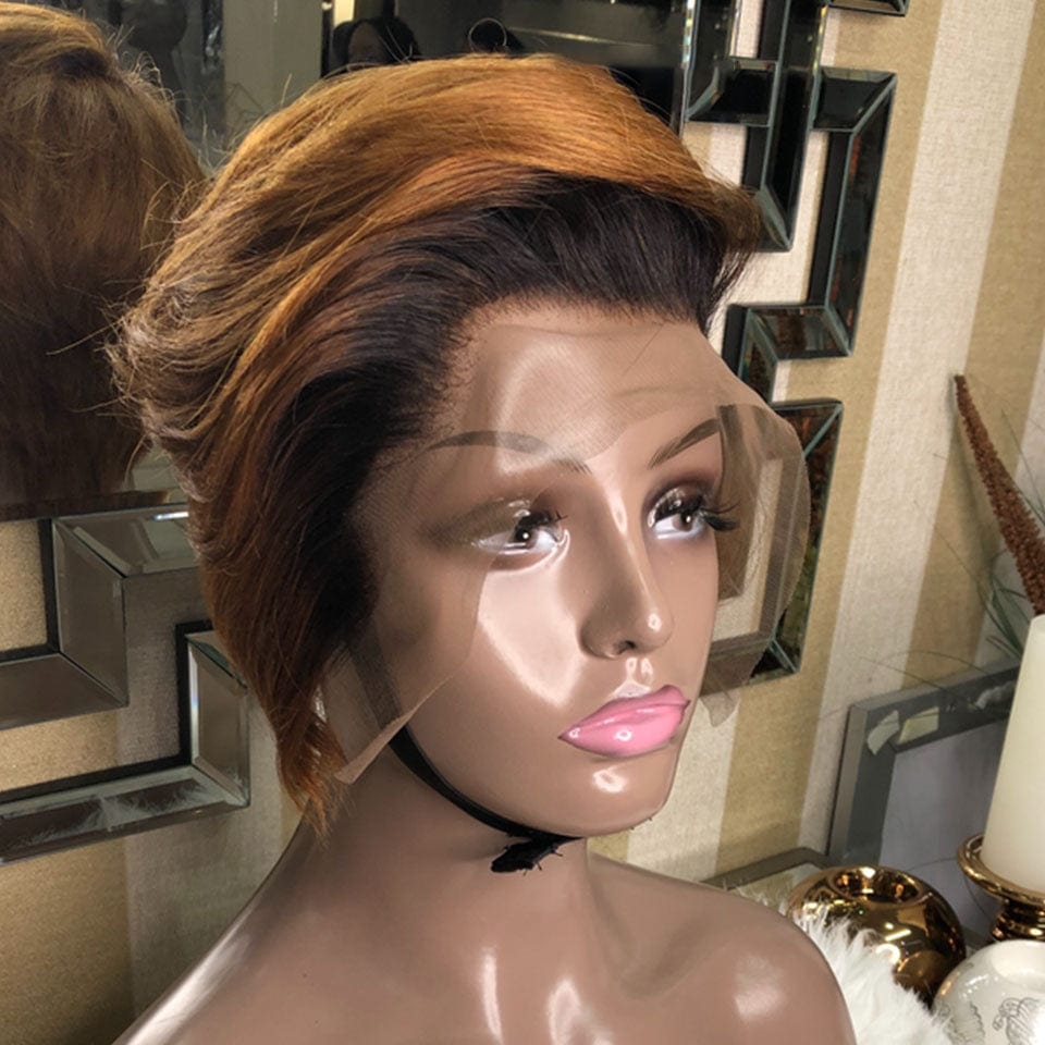 AILUXY T Part Lace Lisse Chocolat Brun 1B/30 Courte Perruque 100% Cheveux Humains