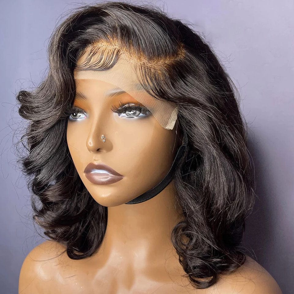 AILUXY 4x4 Lace Closure Perruque Loose Wave Courte Couleur naturelle Bob Perruque 200% densité 100% cheveux humains