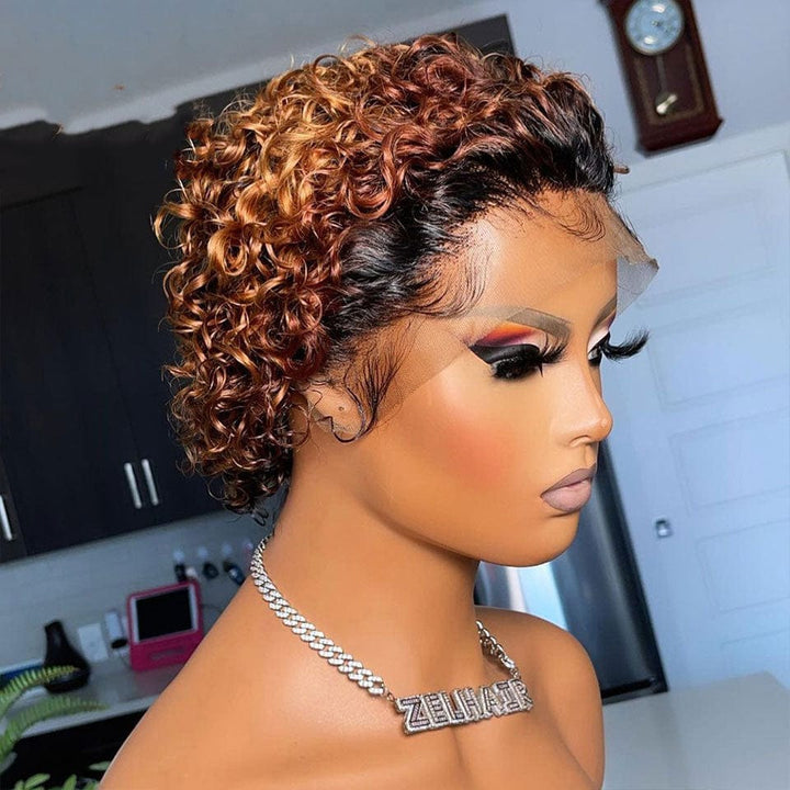 AILUXY Perruque Lace 13X1 T30 Boucles Courtes et Modernes