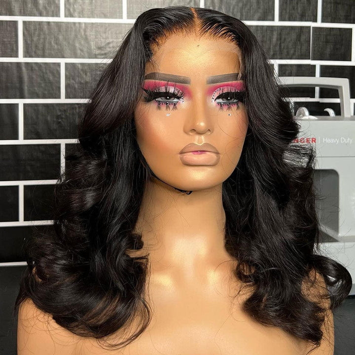 AILUXY 4x4 Lace Closure Perruque Body Wave Noir Courte Bob Perrruque 200% densité 100% cheveux humains