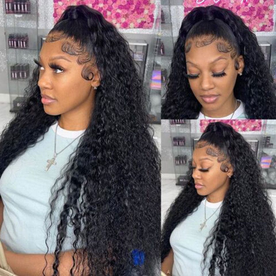 AILUXY 360 Lace Frontal Perruque Bouclée Longue Couleur Naturelle 100% cheveux humains