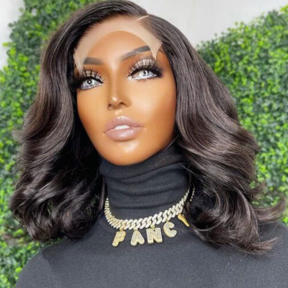 AILUXY 4x4 Lace Closure Perruque Loose Wave Courte Couleur naturelle Bob Perruque 200% densité 100% cheveux humains