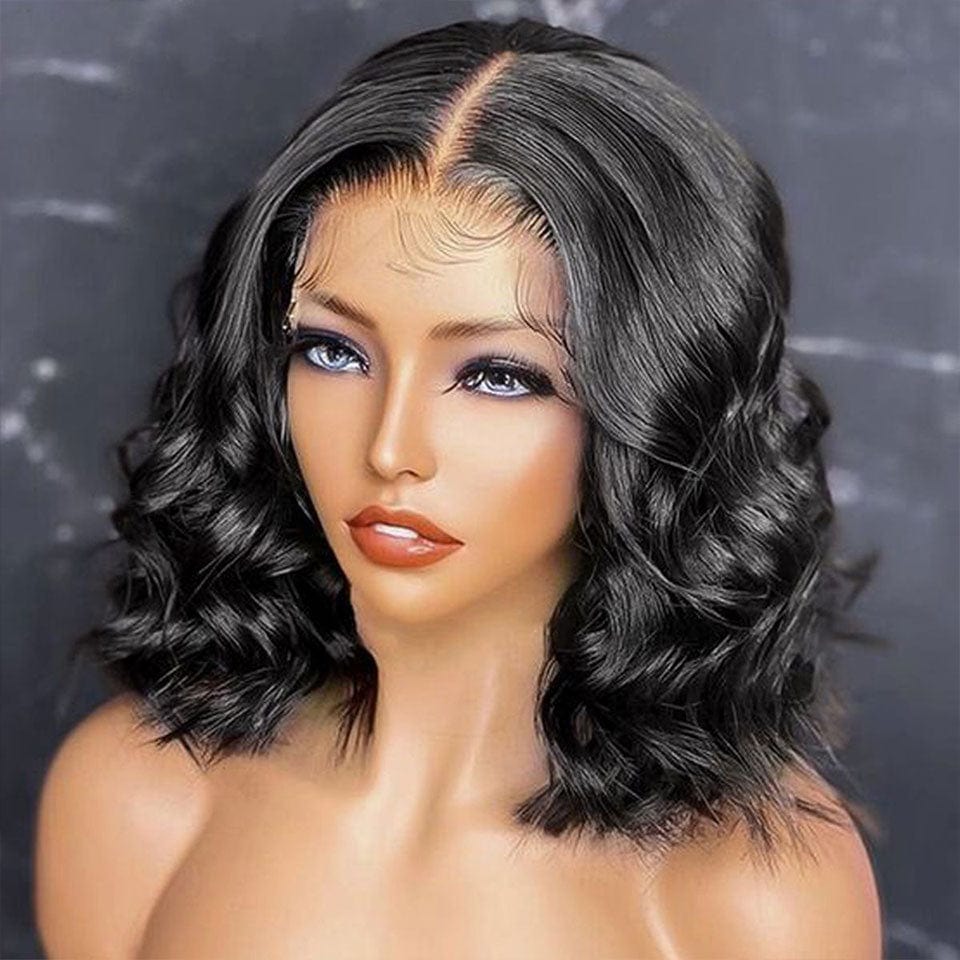 AILUXY 4x4 Lace Closure Perruque Loose Wave Courte Bob Perruque Couleur Naturelle 250% densité 100% cheveux humains