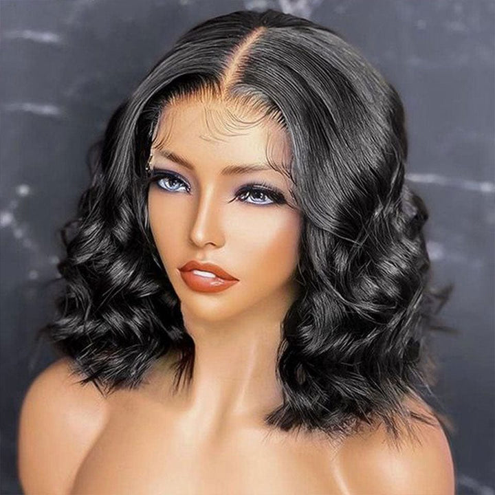 AILUXY 4x4 Lace Closure Perruque Loose Wave Courte Bob Perruque Couleur Naturelle 250% densité 100% cheveux humains