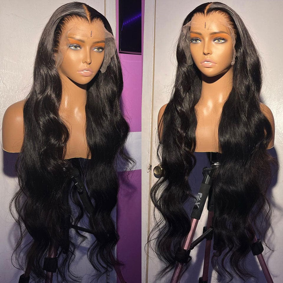 AILUXY 4x4 Lace Closure Perruque Body Wave Longue Noir 250% densité 100% cheveux humains