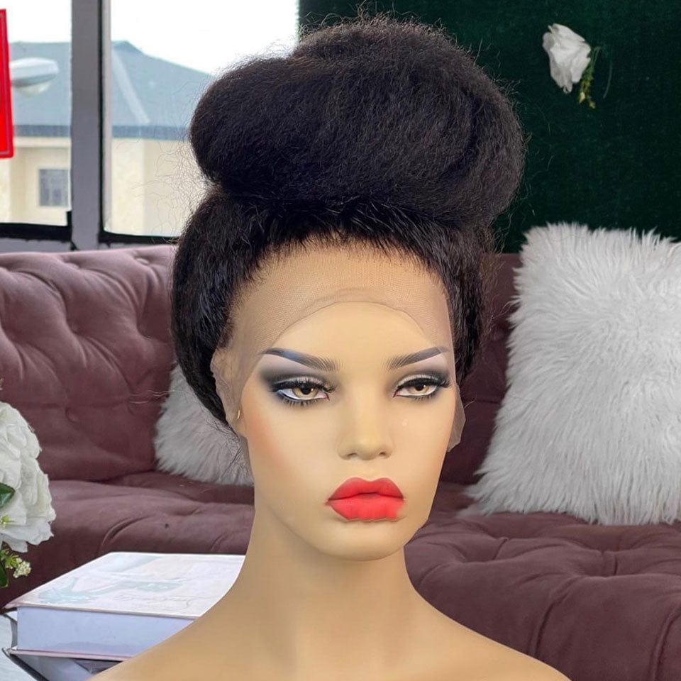 AILUXY 360 Lace Frontal Perruque Kinky Lisse Longue Couleur Naturelle 100% cheveux humains