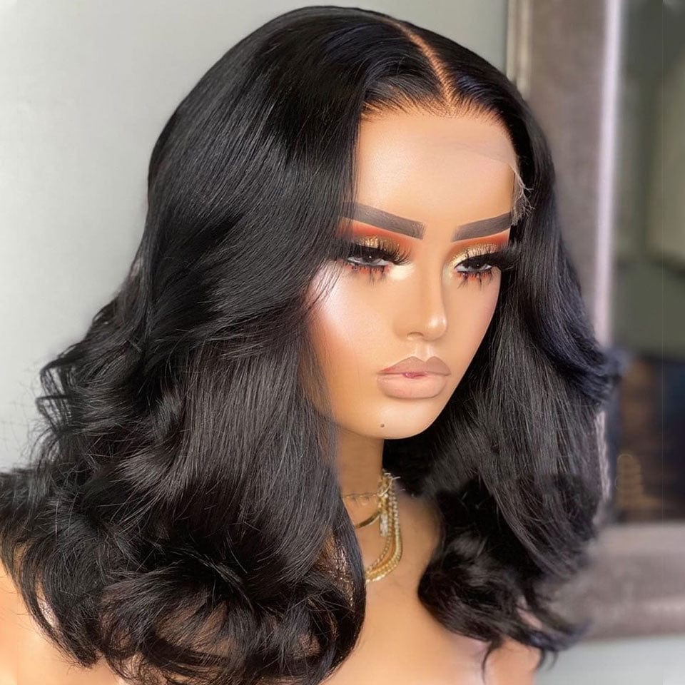AILUXY 4x4 Lace Closure Perruque Loose Wave Courte Couleur naturelle Bob Perruque 200% densité 100% cheveux humains