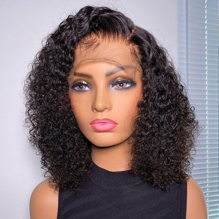 AILUXY 4x4 Lace Closure Perruque Boucleé Courte Bob Perruque Noir 250% densité 100% cheveux humains