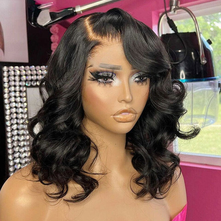 AILUXY 4x4 Lace Closure Perruque Loose Wave Courte Bob Perruque Couleur Naturelle 250% densité 100% cheveux humains