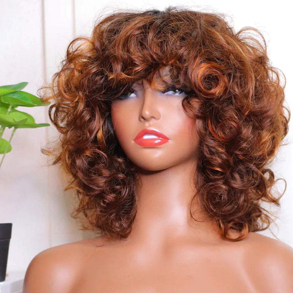 AILUXY Perruque Frange 1B/27# Egg Wave – 100% Cheveux Humains, Coupe Courte Élégante