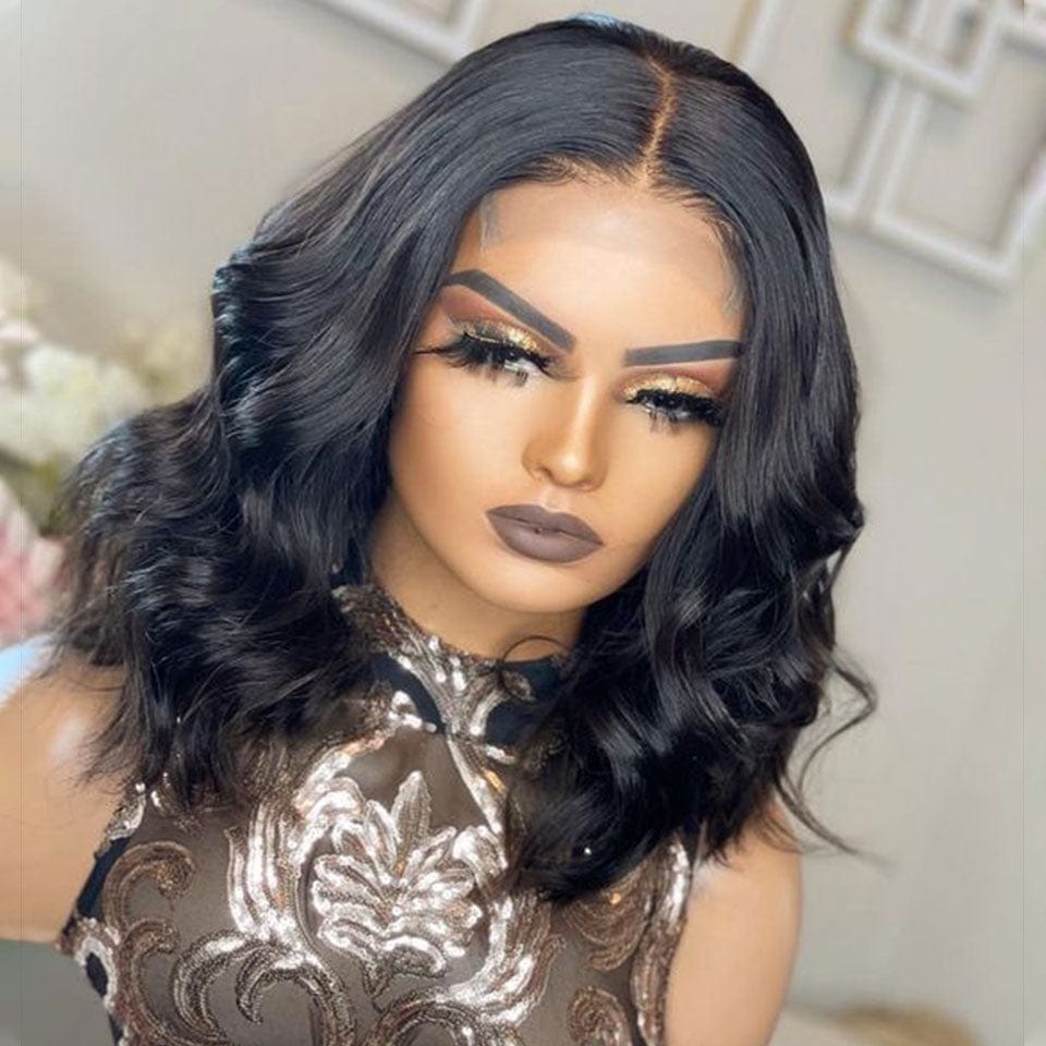 AILUXY 4x4 Lace Closure Perruque Loose Wave Courte Bob Perruque Couleur Naturelle 250% densité 100% cheveux humains