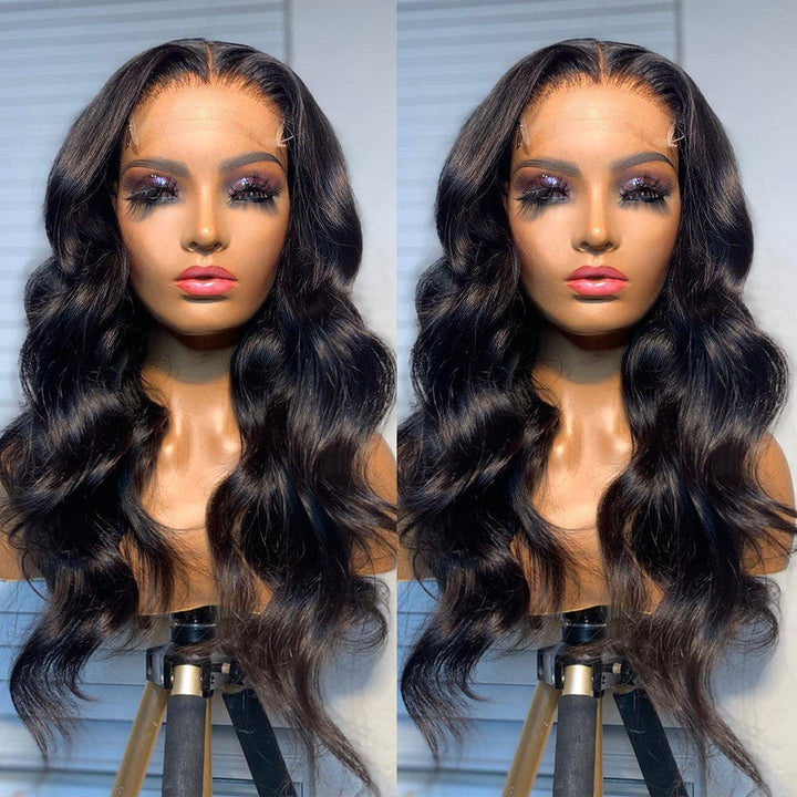 AILUXY 4x4 HD Lace Closure Perruque Body Wave Longue Couleur naturelle 100% cheveux humains