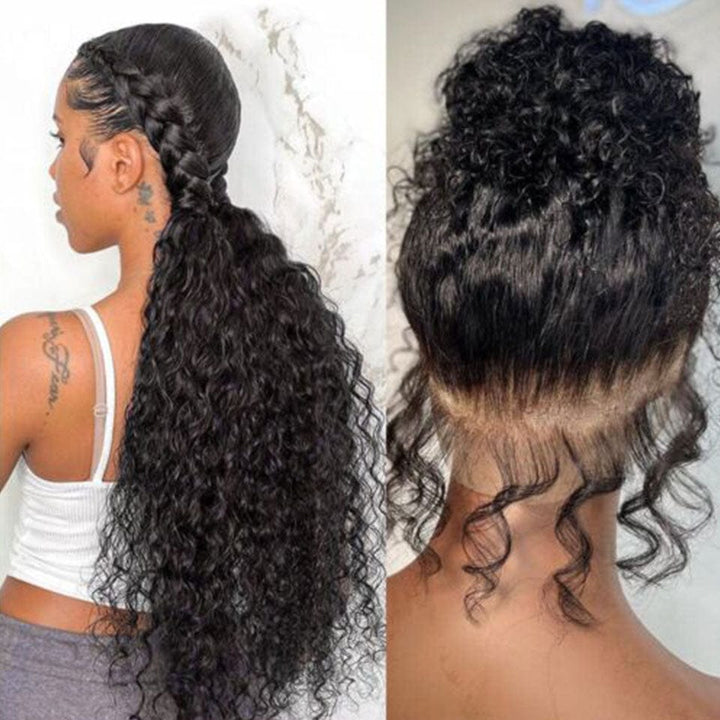 AILUXY 360 Lace Frontal Perruque Deep Wave Longue Couleur Naturelle 100% cheveux humains