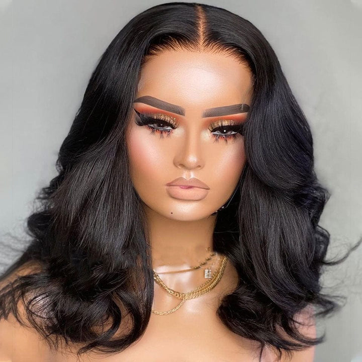 AILUXY 4x4 Lace Closure Perruque Loose Wave Courte Couleur naturelle Bob Perruque 200% densité 100% cheveux humains