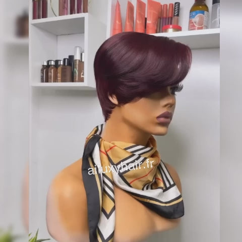 AILUXY Perruque T Part Lace – Pixie Lisse en Couleur 99J